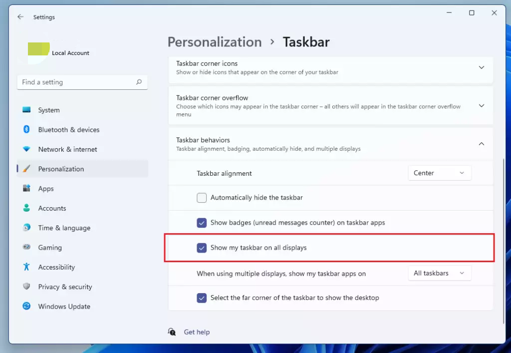 Show my taskbar to all displays 