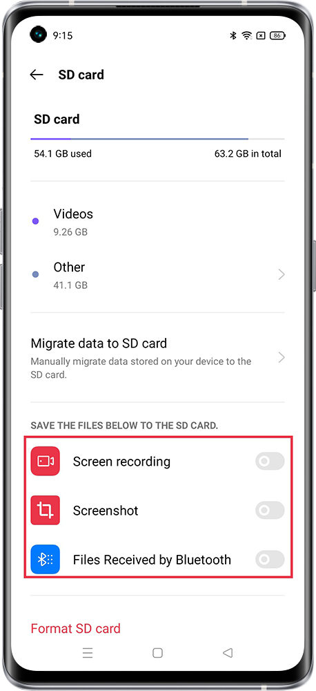 setting the SD card as default storage