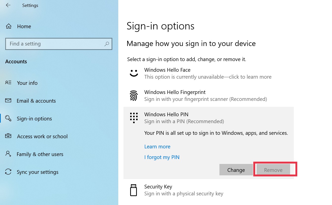 Windows  laptop fingerprint setting 