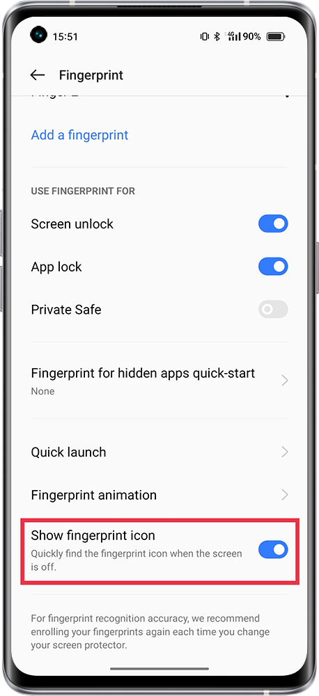 Fingerprint icon does not show on screen