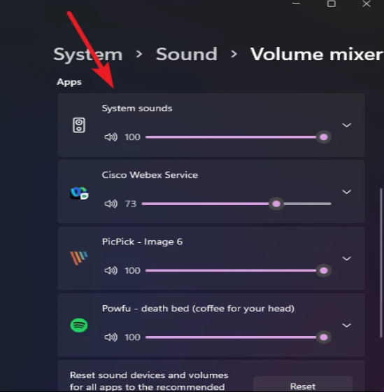  Sound setting interface of Windows 11