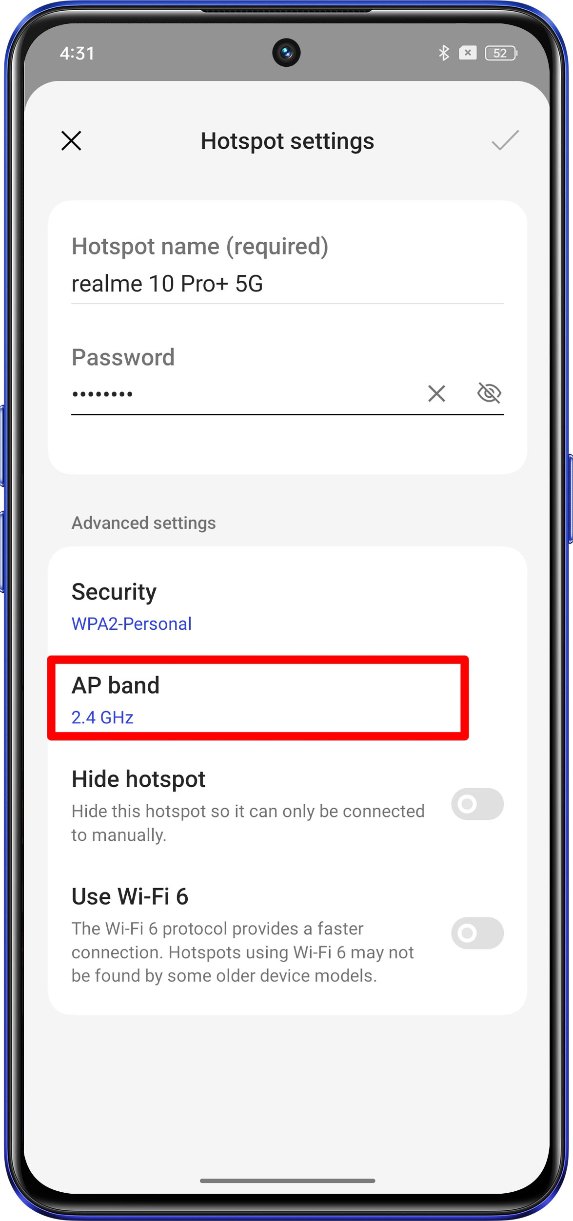 how to change hotspot band 