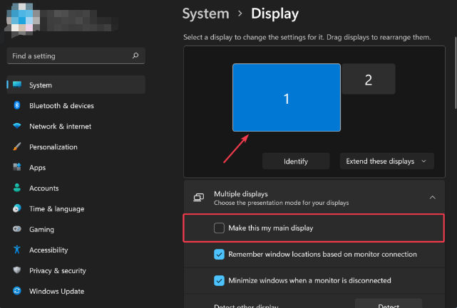 primary monitor in Windows 11 