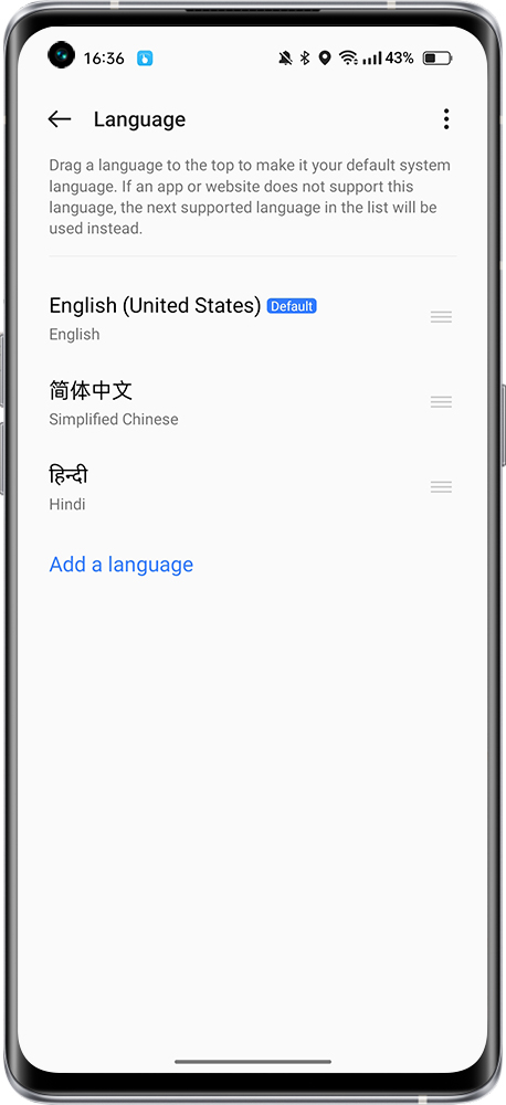 how to change language in realme device 