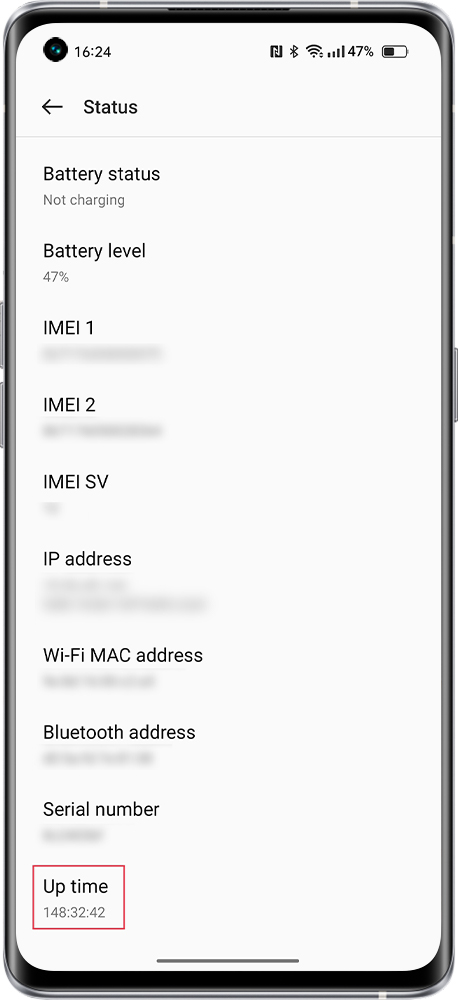 check the up time of phone 