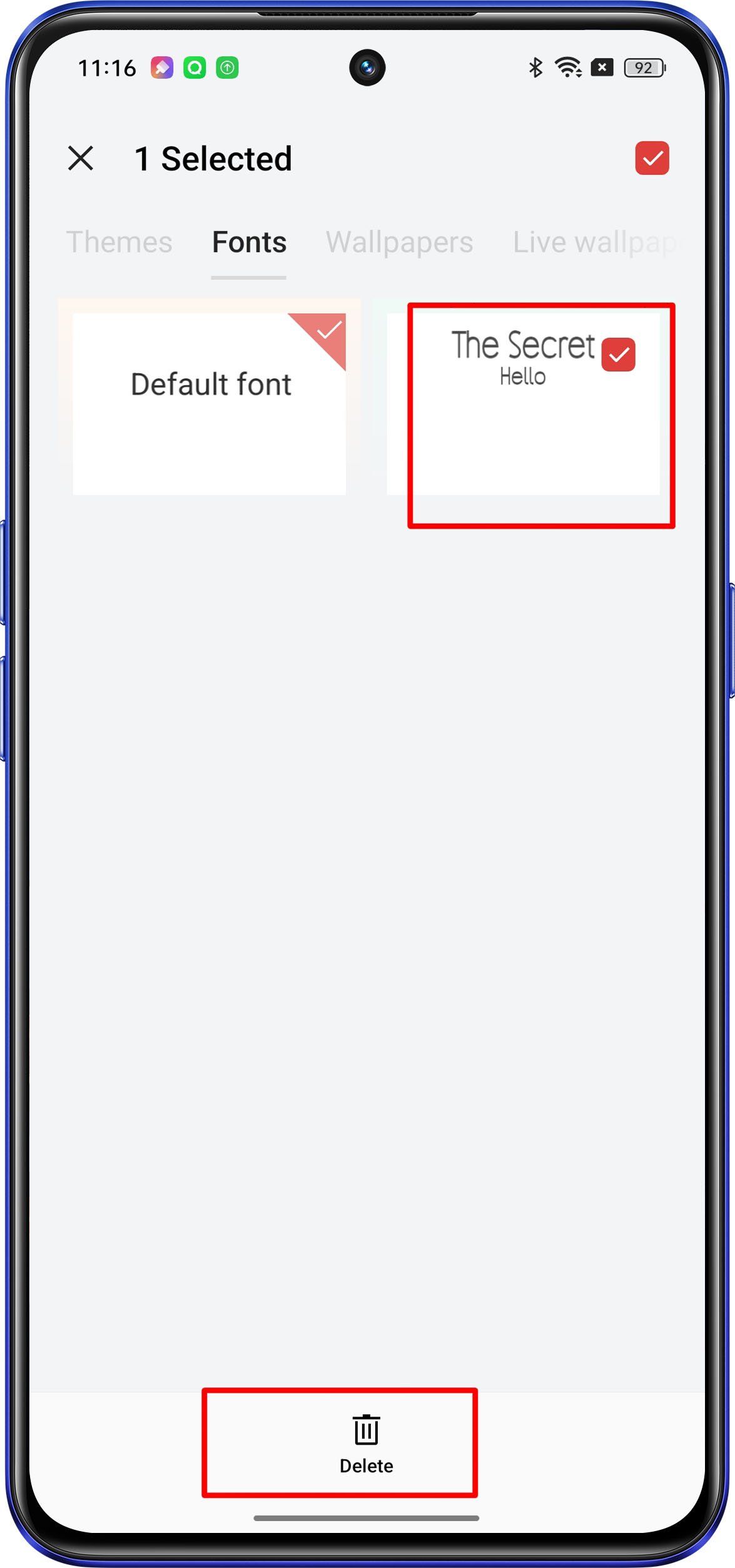 delete purchased or downloaded resources in realme Theme Store