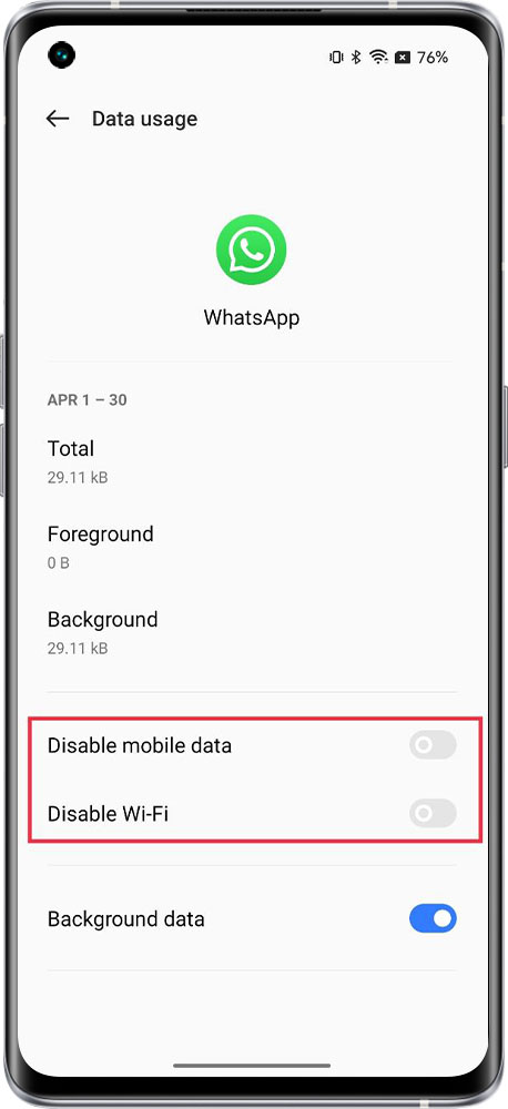  disable app data or WiFi usage 