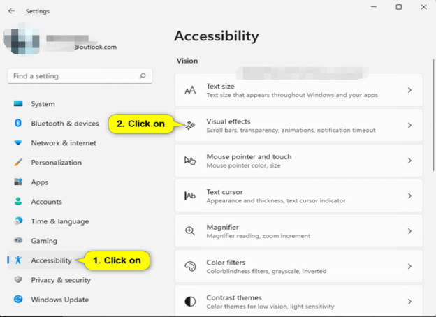 Go to Accessibility Option  
