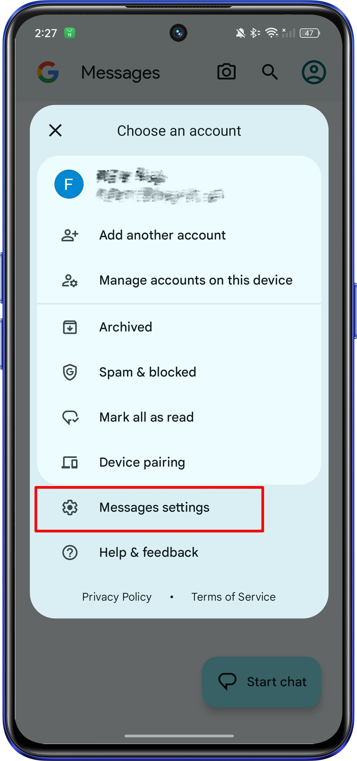 RCS chat message settings 