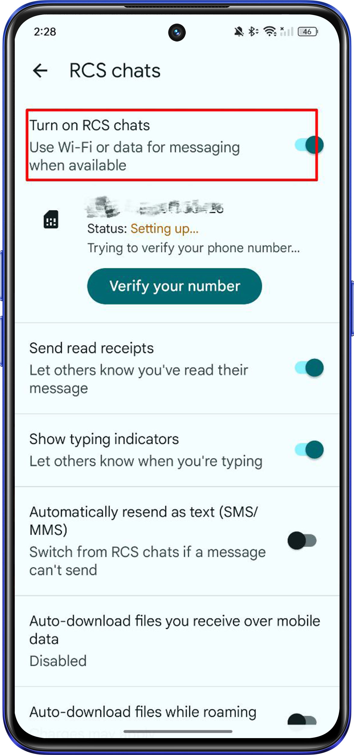 Enable RCS chat using Wi-fi or data