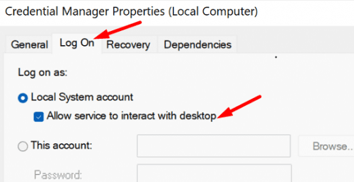 Allow service to interact with desktop