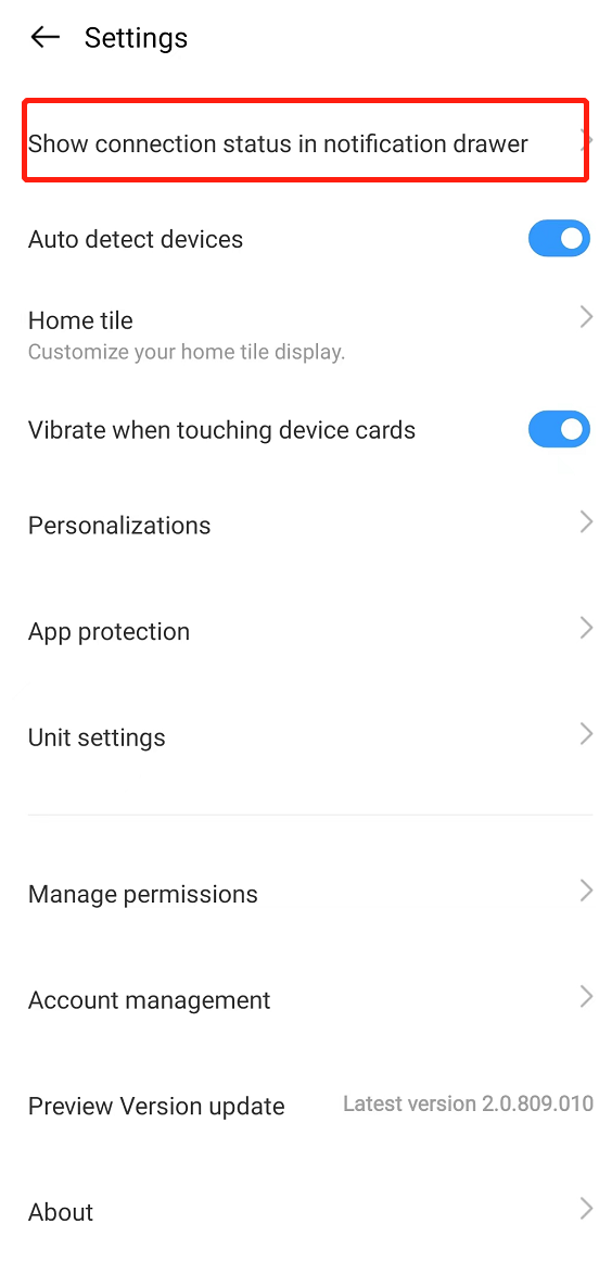 show connection status in notification drawer