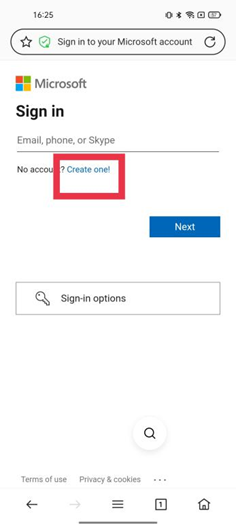 create Microsoft account 