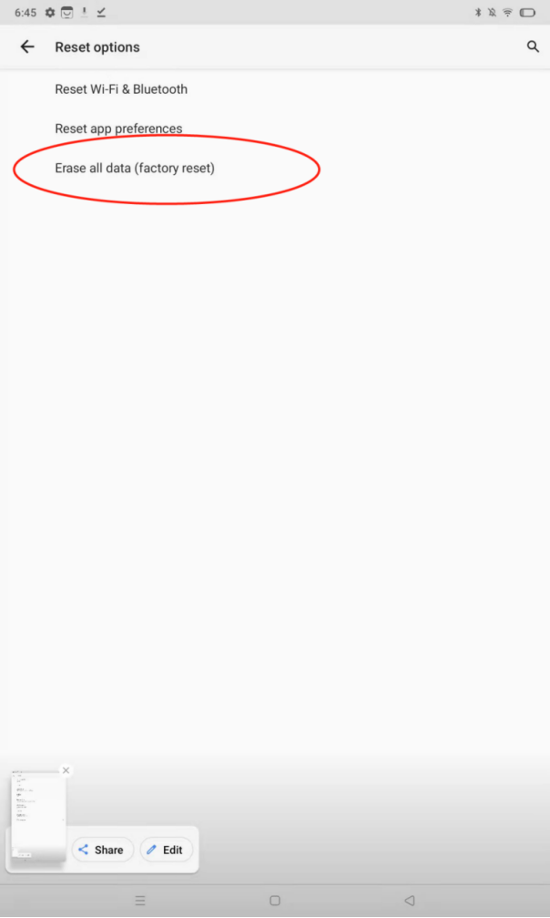 realme pad- erase all data 