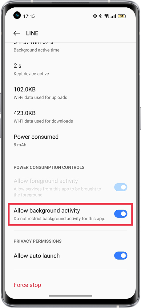 how to set allow background activity 