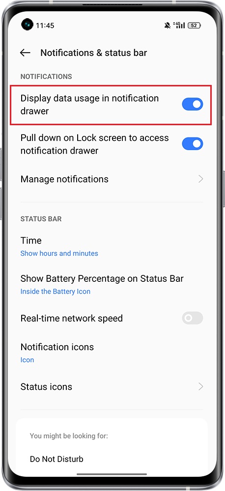 data usage in notification 