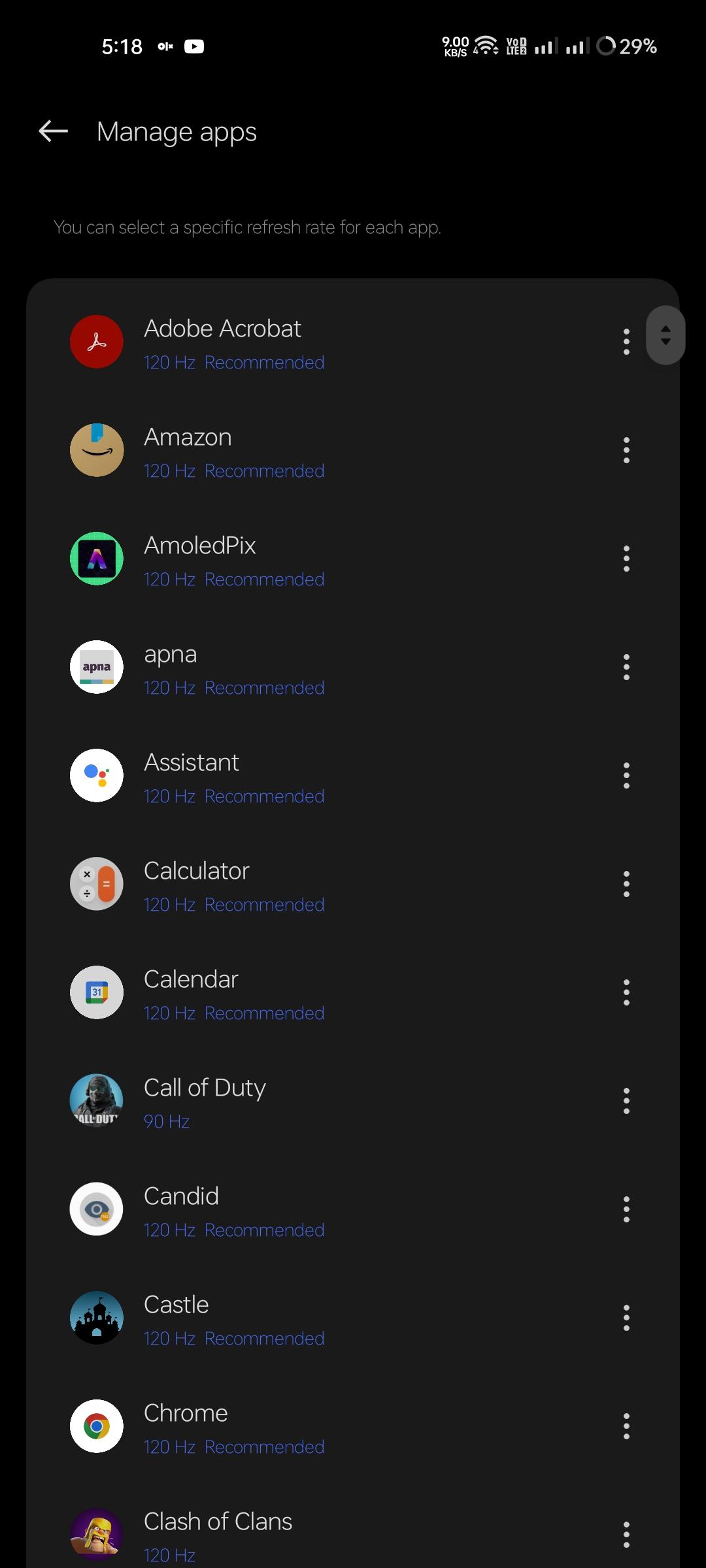 manage apps refresh rate