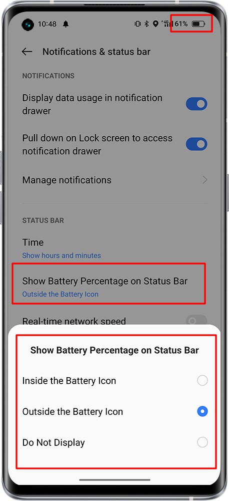 how to set the battery percentage 