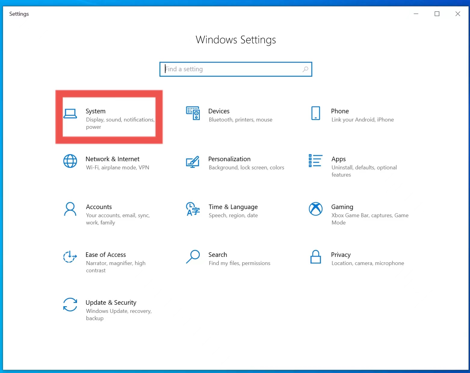 PC or laptop system setting 