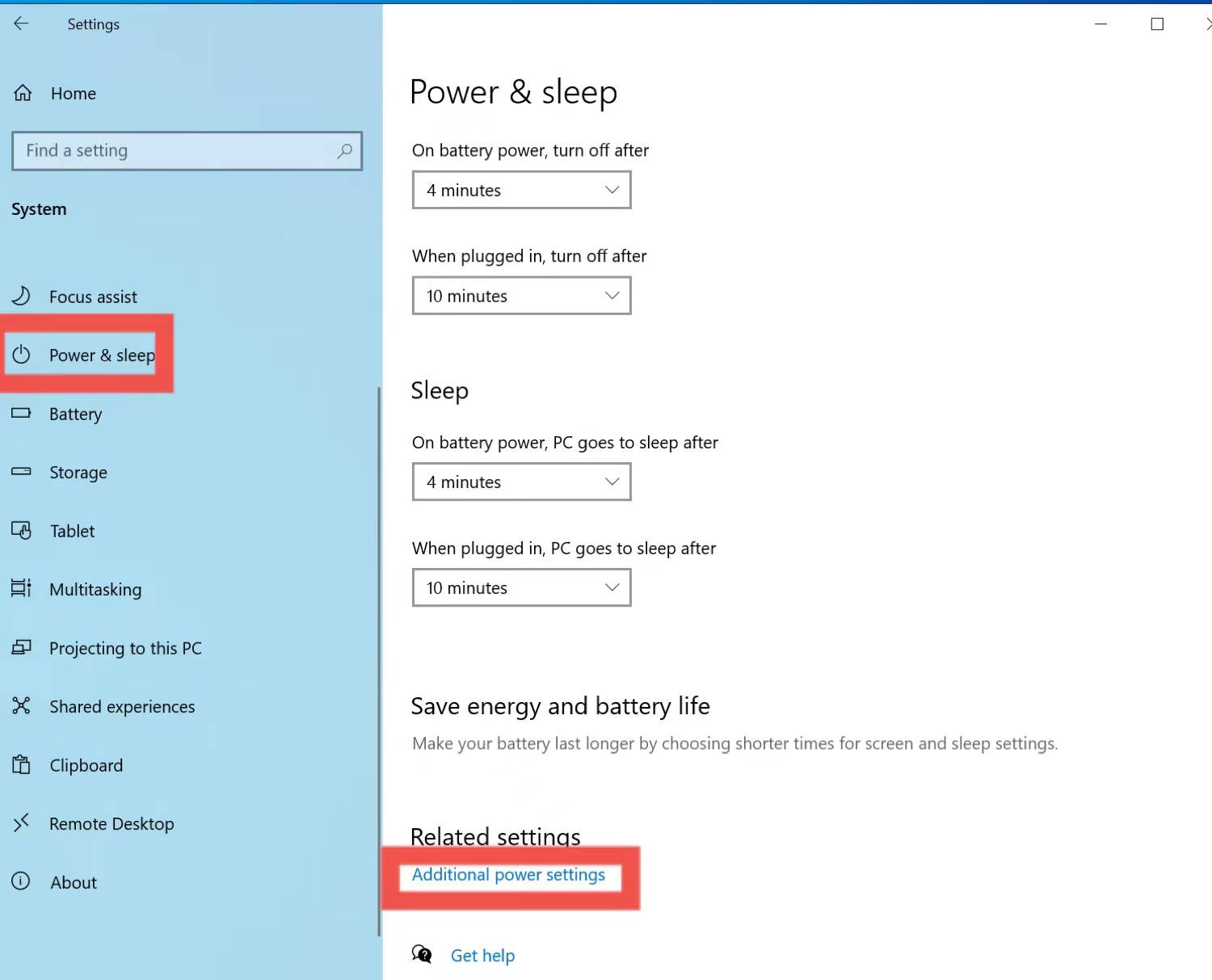power & sleep setting in pc 