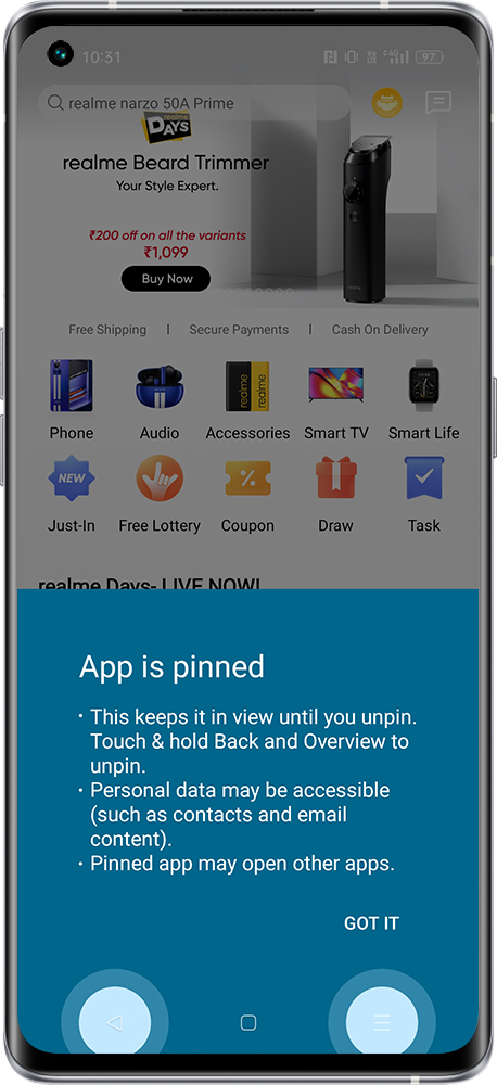 How to set the screen pinning 
