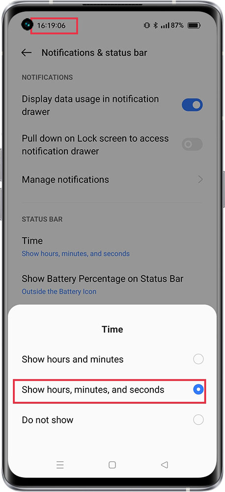 set time to show seconds 