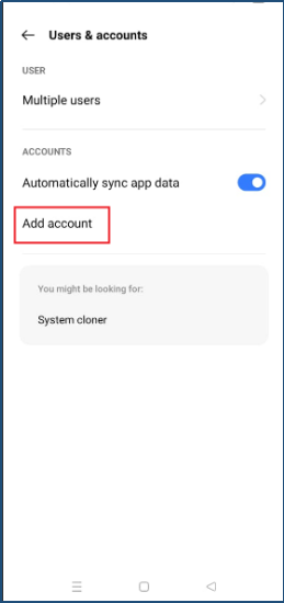 Add account in realme 