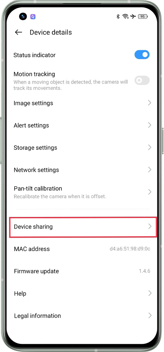 realme Smart Cam 360° device sharing 