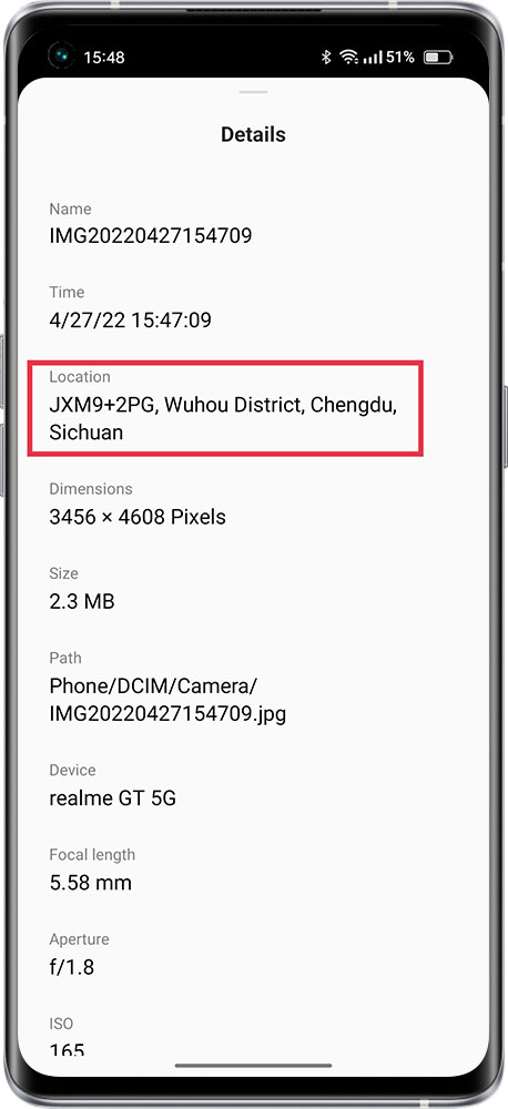 phone camera photos location details 