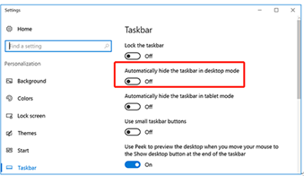 turn on or off the automatic hide taskbar