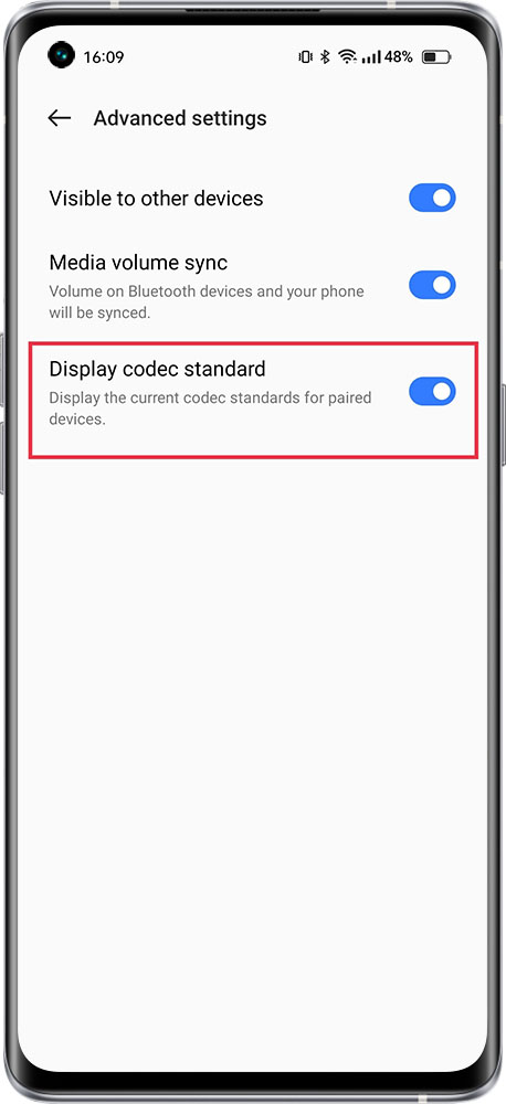display codec standard in bluetooth settings 