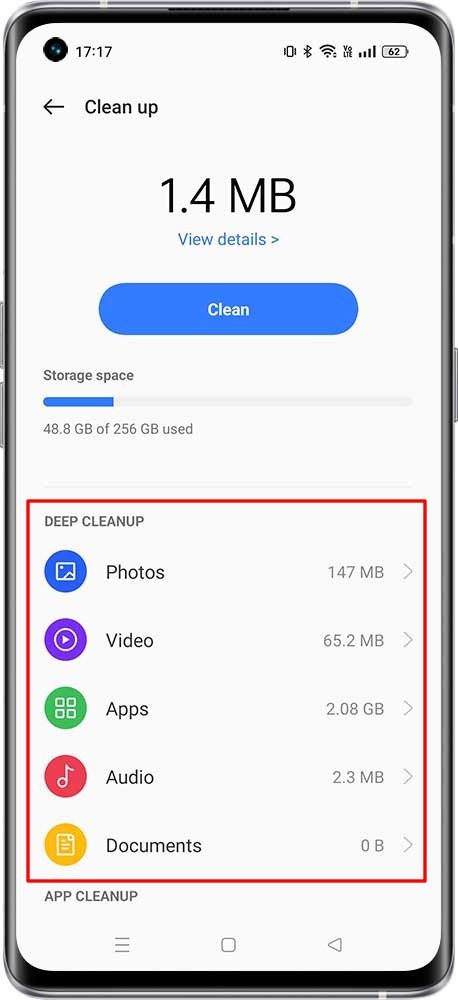 how to use deep cleanup of phone manager 