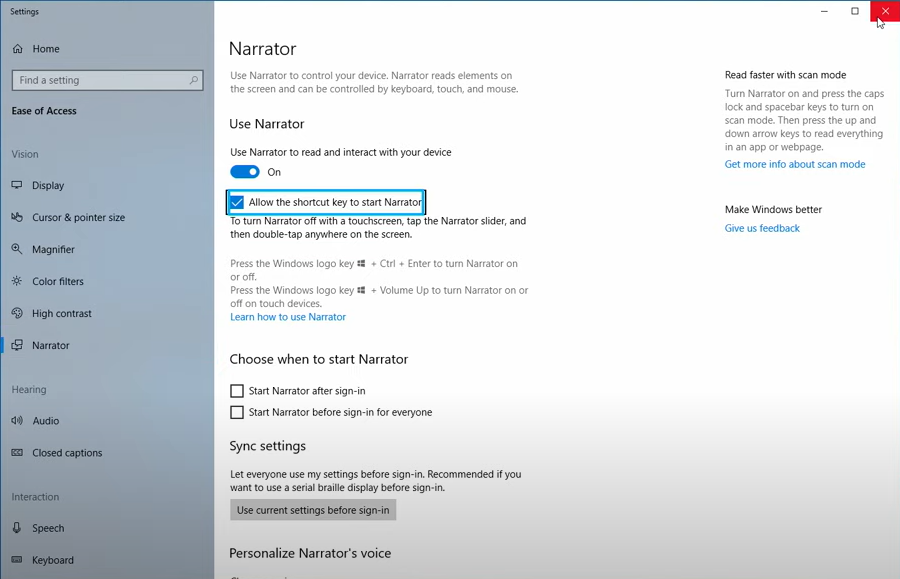 narrator on realme laptops 