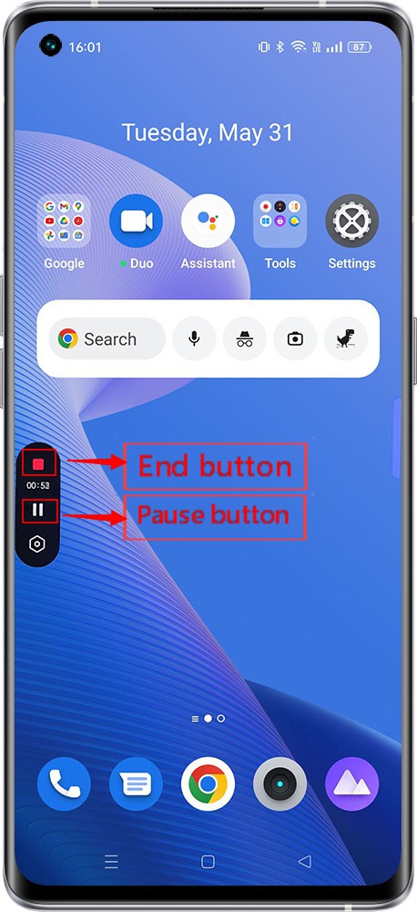 pause screen recording android 