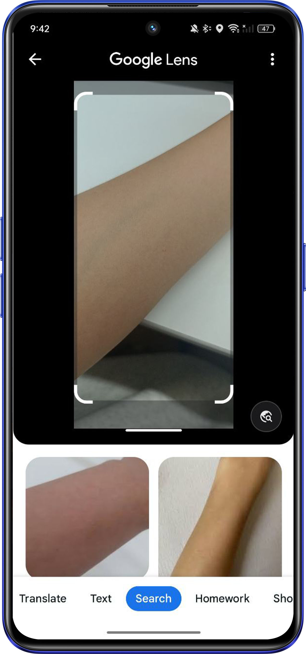 skin detection feature in Google lens 