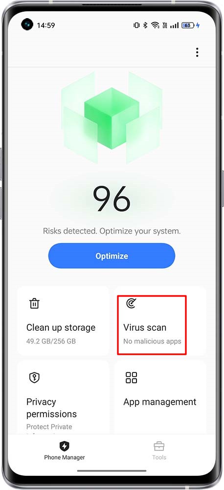 how to use virus scan of phone manager 