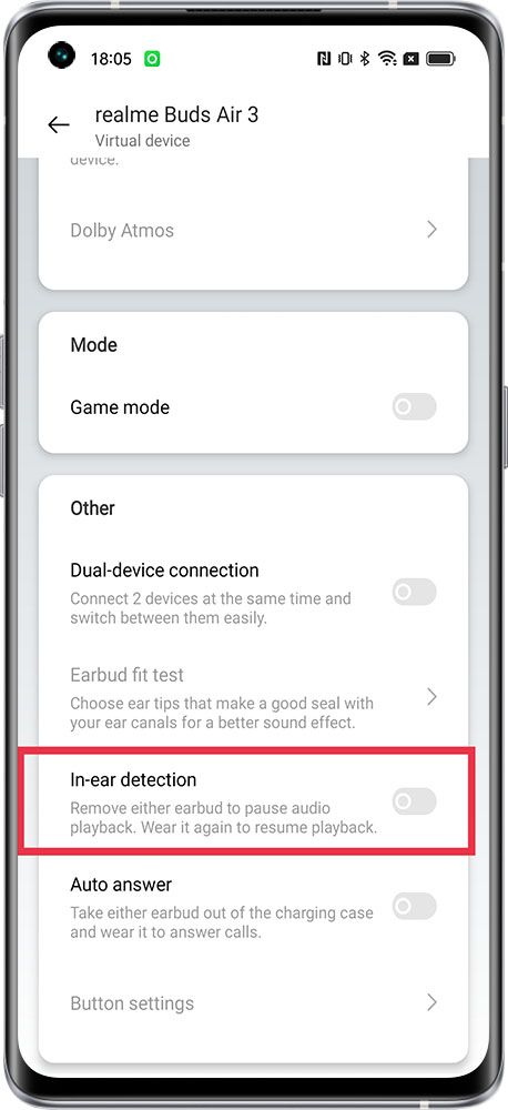 wear detection mode in earbuds
