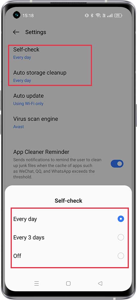 phone manager self check and auto cleanup 