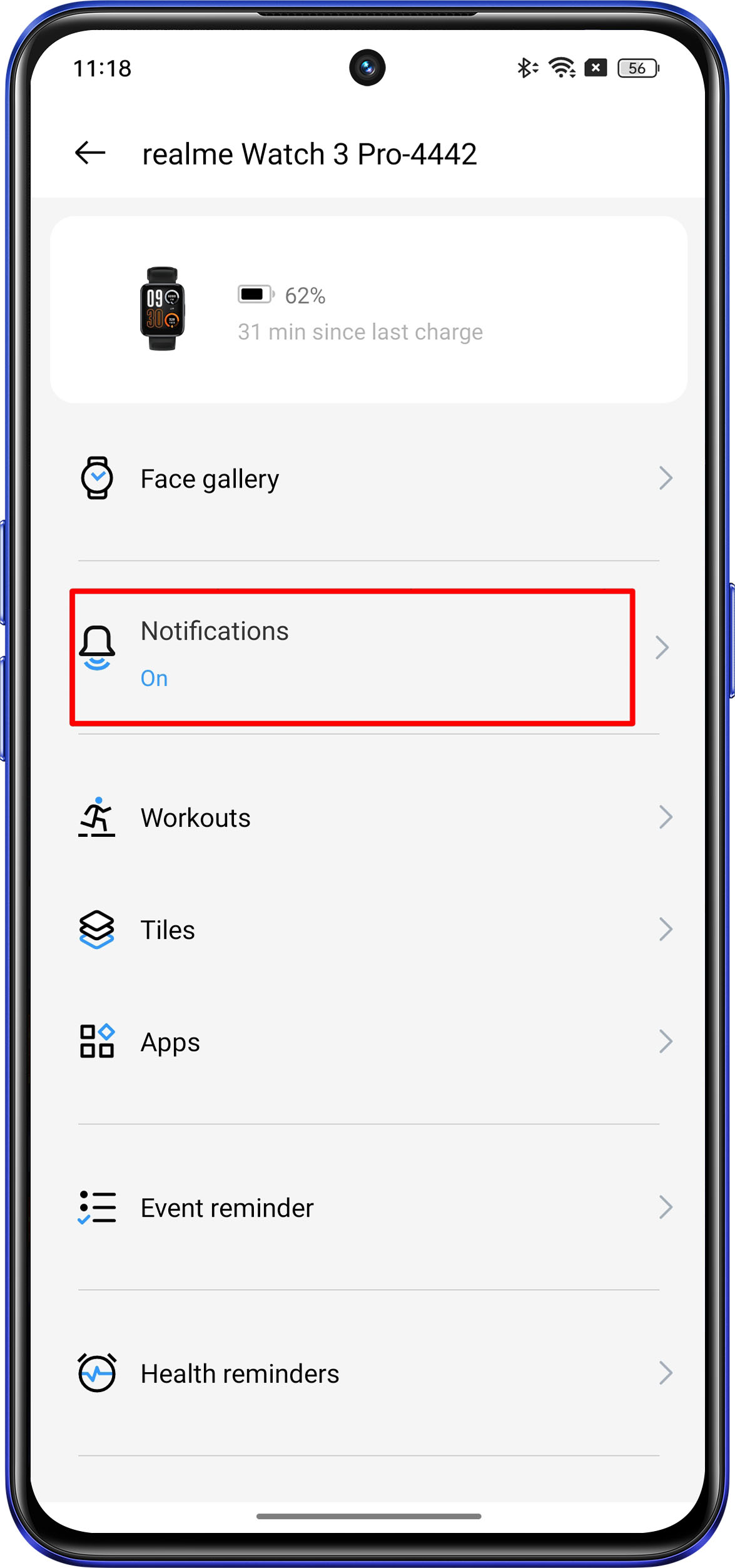 realme Watch notification 