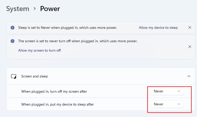 Window 11 Power Settings