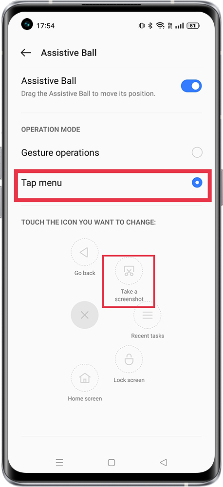 Assistive ball take screenshot 