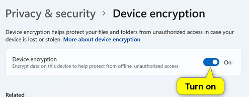 turn on device encryption in Windows 11