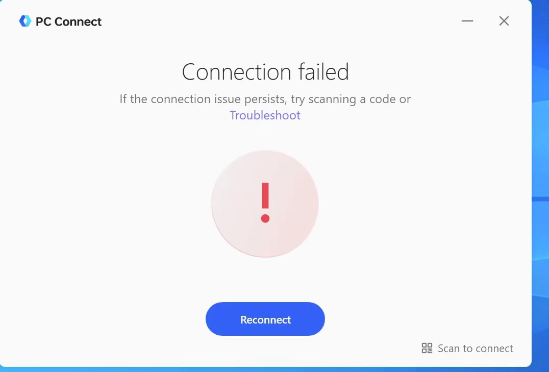 PC connection failed