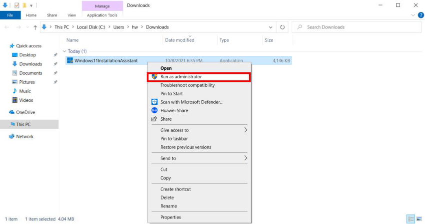 Run Windows 11 Installation Assistant.exe program 