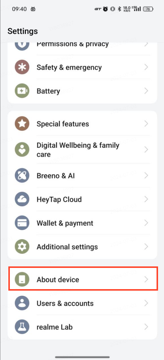 realme- About Device 
