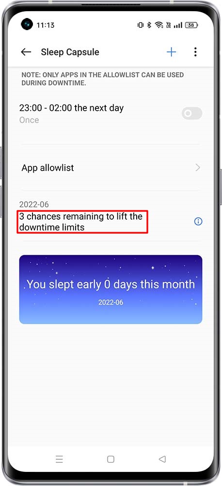 downtime limits in sleep capsule 